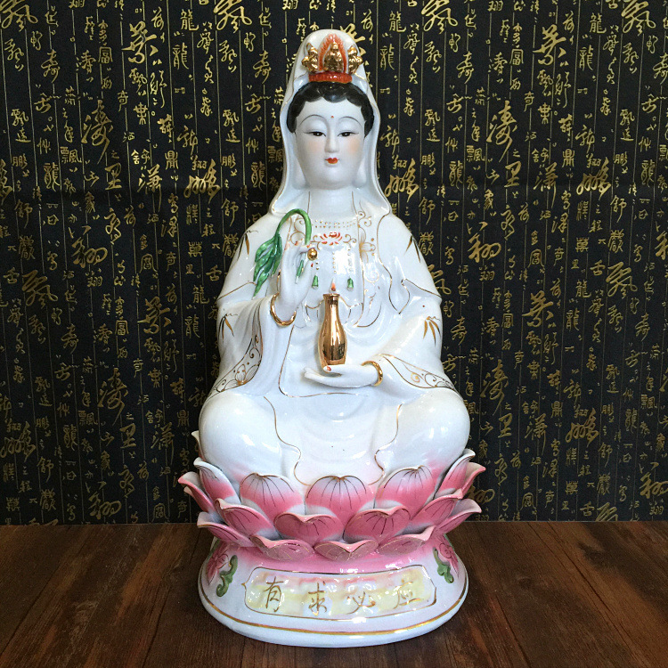 厂家直销陶瓷神像 陶瓷白玉扶瓶观音菩萨神佛像批发 工艺品摆件