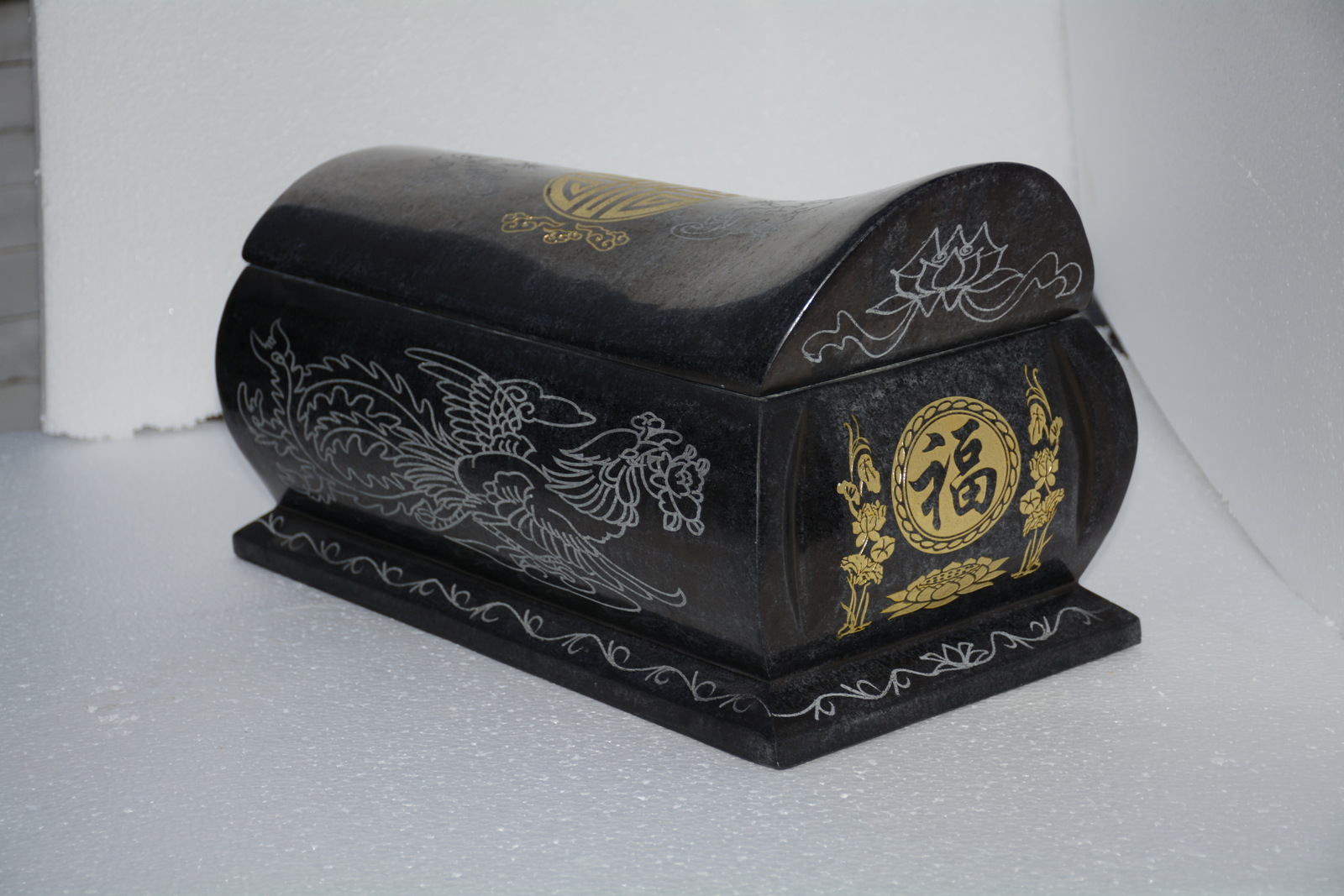 纯天然硬料花岗岩玉黑玉棺材五福棺龙凤棺男女通用款批发