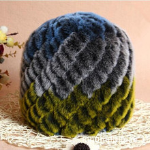獭兔毛帽子皮草编织帽冬季加厚保暖女款毛线针织斜纹兔毛菠萝帽子