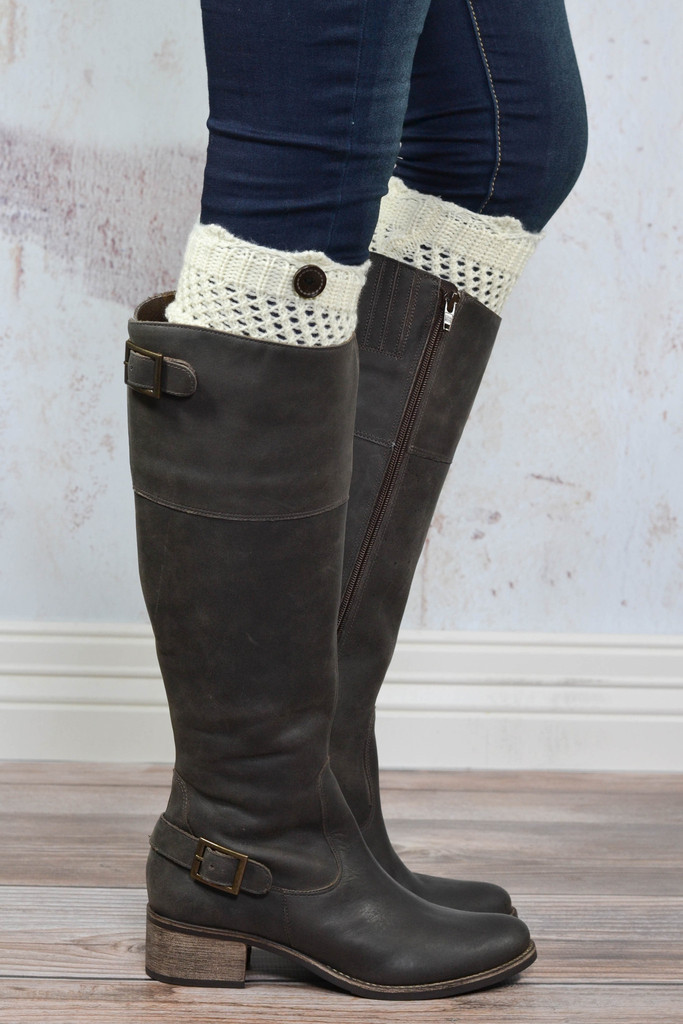 现货2015新款欧美短款皇冠边镂空洞洞毛线针织靴套纽扣袜套外贸