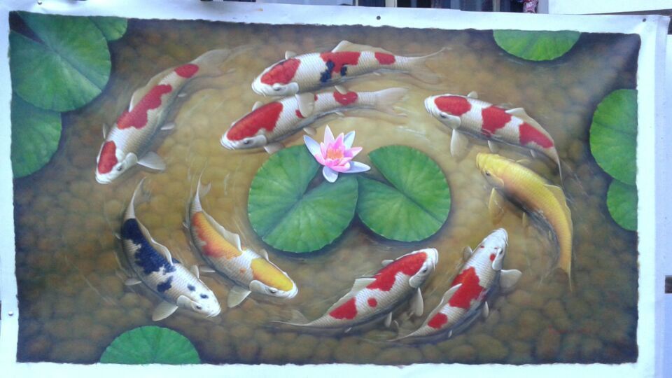 中国风水九条鲤鱼跳龙门 客厅沙发背景墙新中式装饰挂画