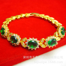 千影供货越南金 黄金时尚手链女款镶嵌彩色绿宝石水晶链子