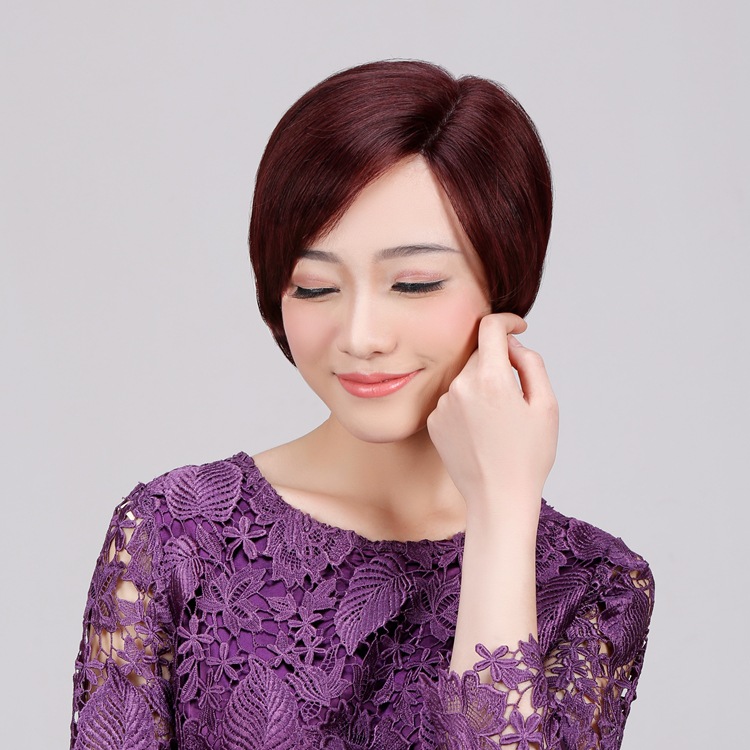 Full Real Human Hair Split Female Short Wig Natural & Fluffy Side Bangs Female Short Straight Hair Mechanism Wig Sheath 8957