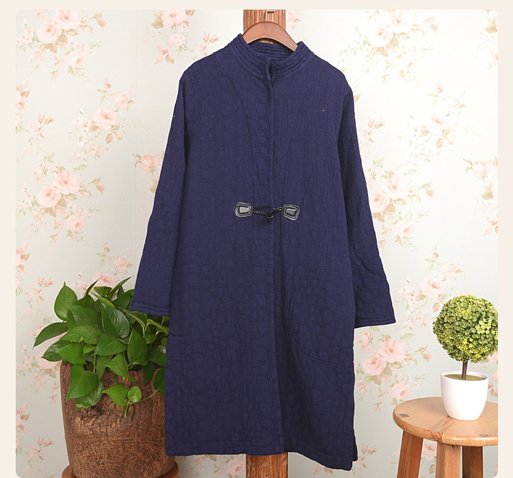 棉麻加棉外套女 复古纯色牛角扣宽松女装外套 棉袄外套加厚 批发