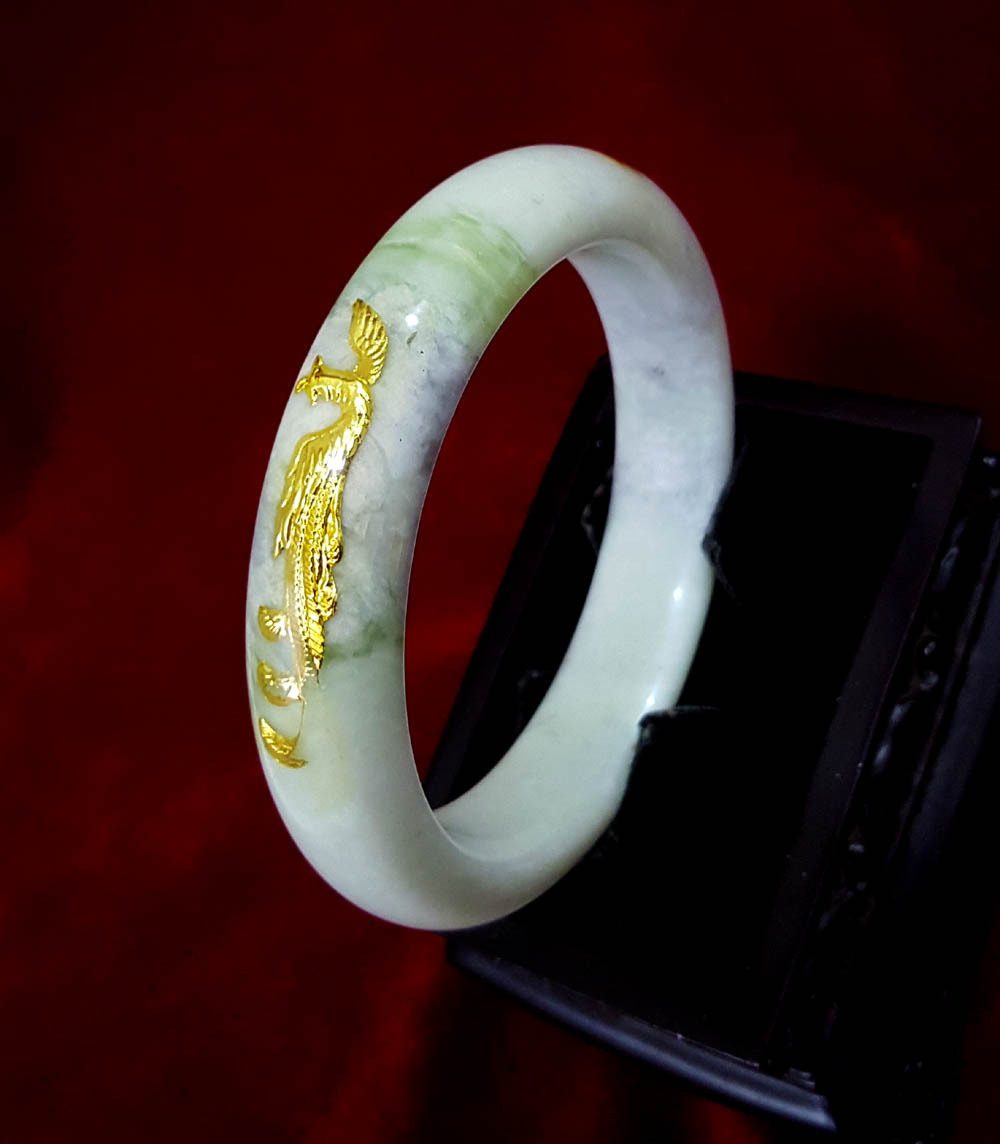 正品天然金镶玉镯子 蓝田玉镶金手镯 送证书