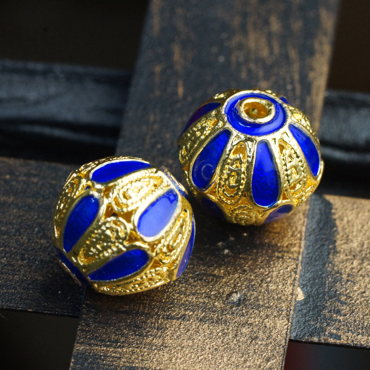 传承经典 古法925银烧蓝手工掐丝配饰 烤蓝饰品配件 高端佛珠配饰