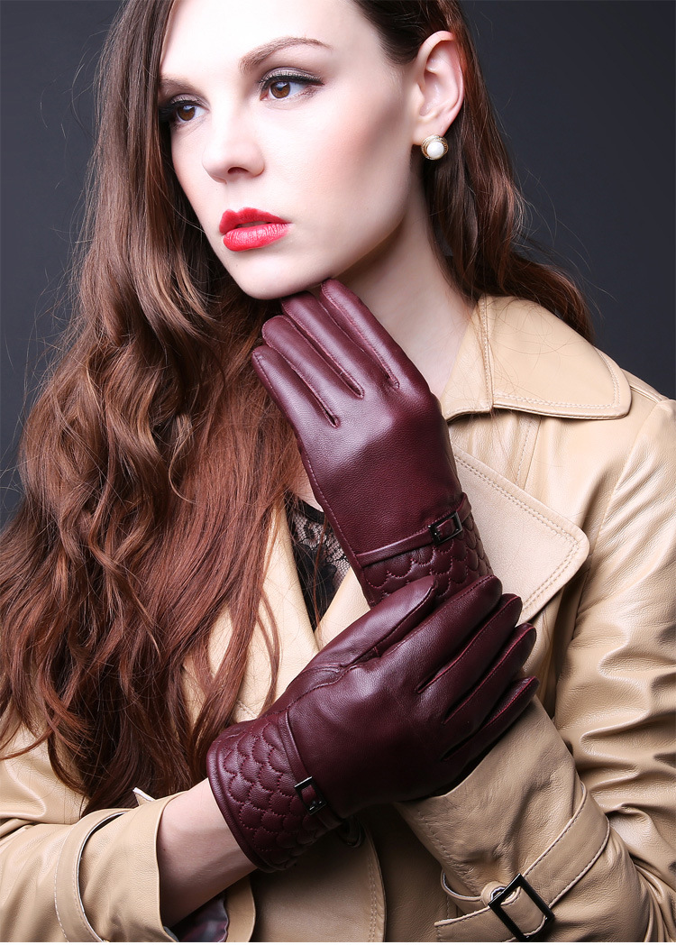 皮手套女冬季保暖绵羊皮手套潮户外加厚加绒骑行驾驶女士真皮手套