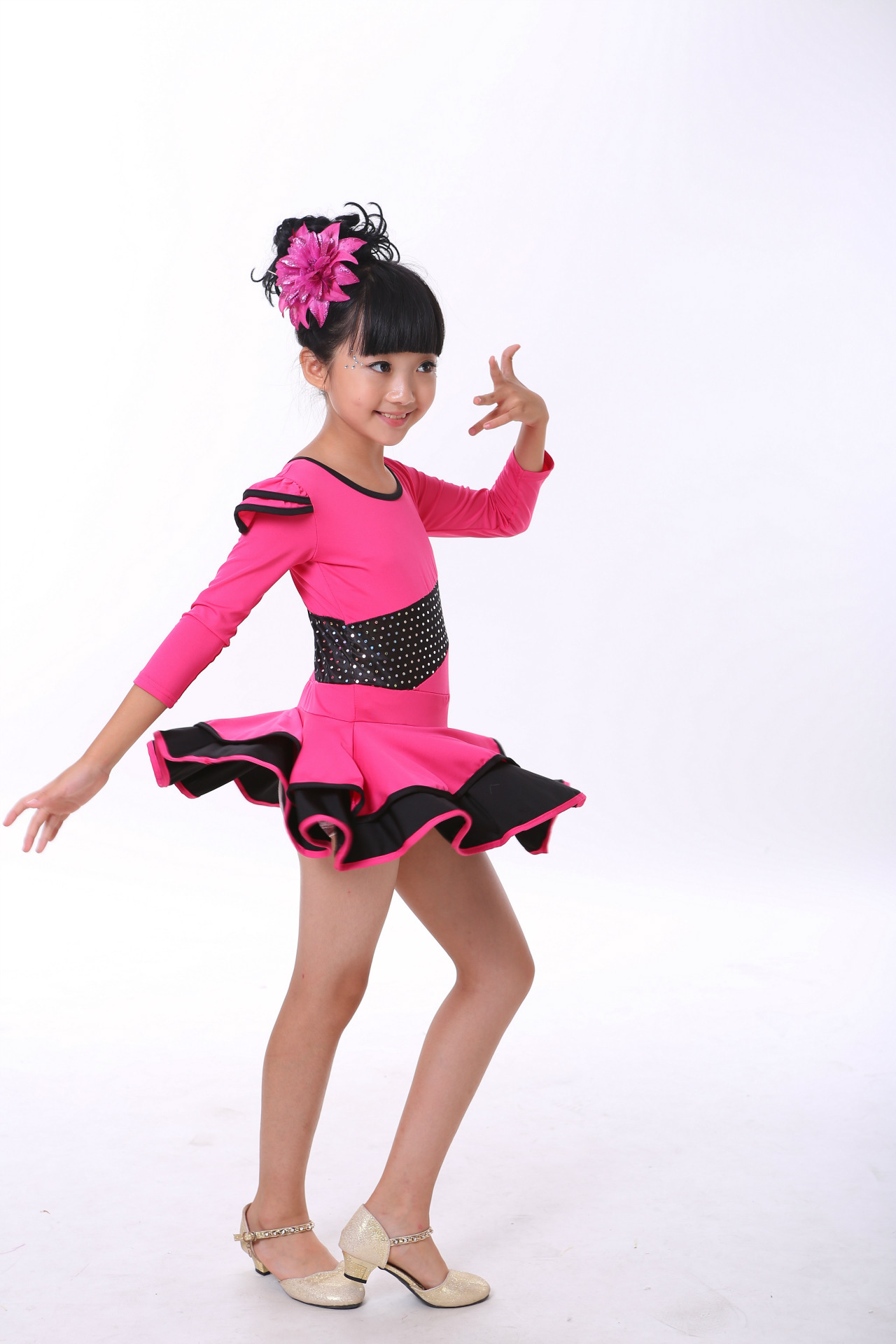新品春秋儿童舞蹈练功裙长袖少儿表演服女童拉丁舞演出服一件代发