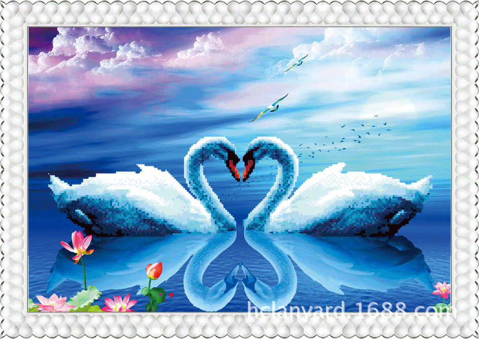 5d魔方钻石画永恒之恋两只天鹅心心相印房间贴钻画钻石绣爱情系列