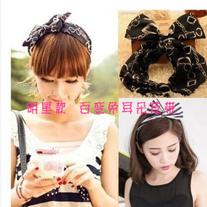 زينة الرأس   Rabbit ears bow tie hair scarf changeable hair band, broad head hoop Korean style ornaments hairdressing to