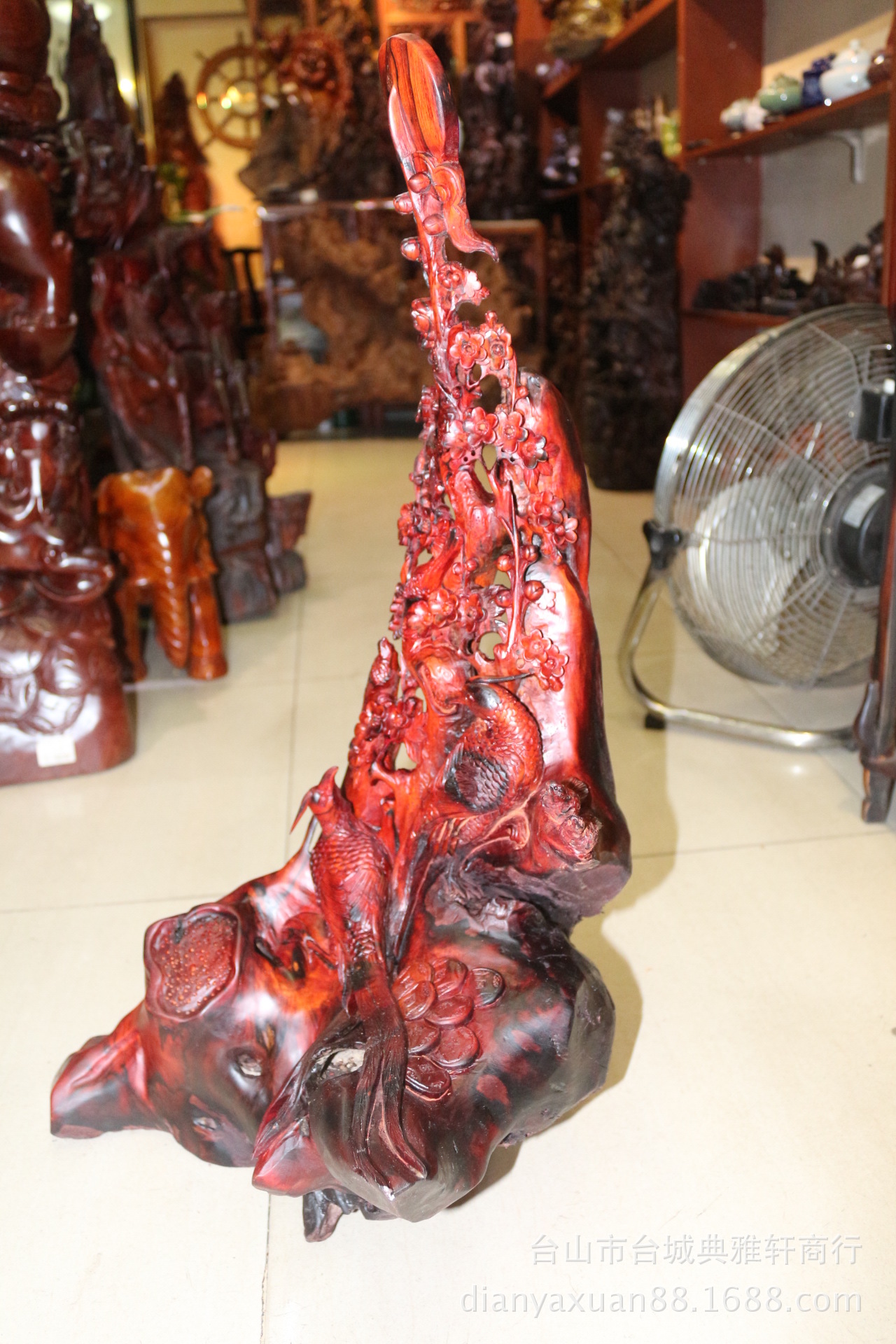 酸枝花鸟摆件 大红酸枝根雕精品"喜上眉梢" 全手工木雕精品