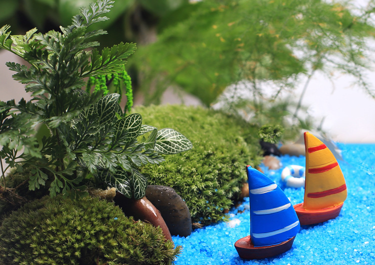 菁娇 地中海树脂单帆 微景观海洋沙滩diy模型小船艇