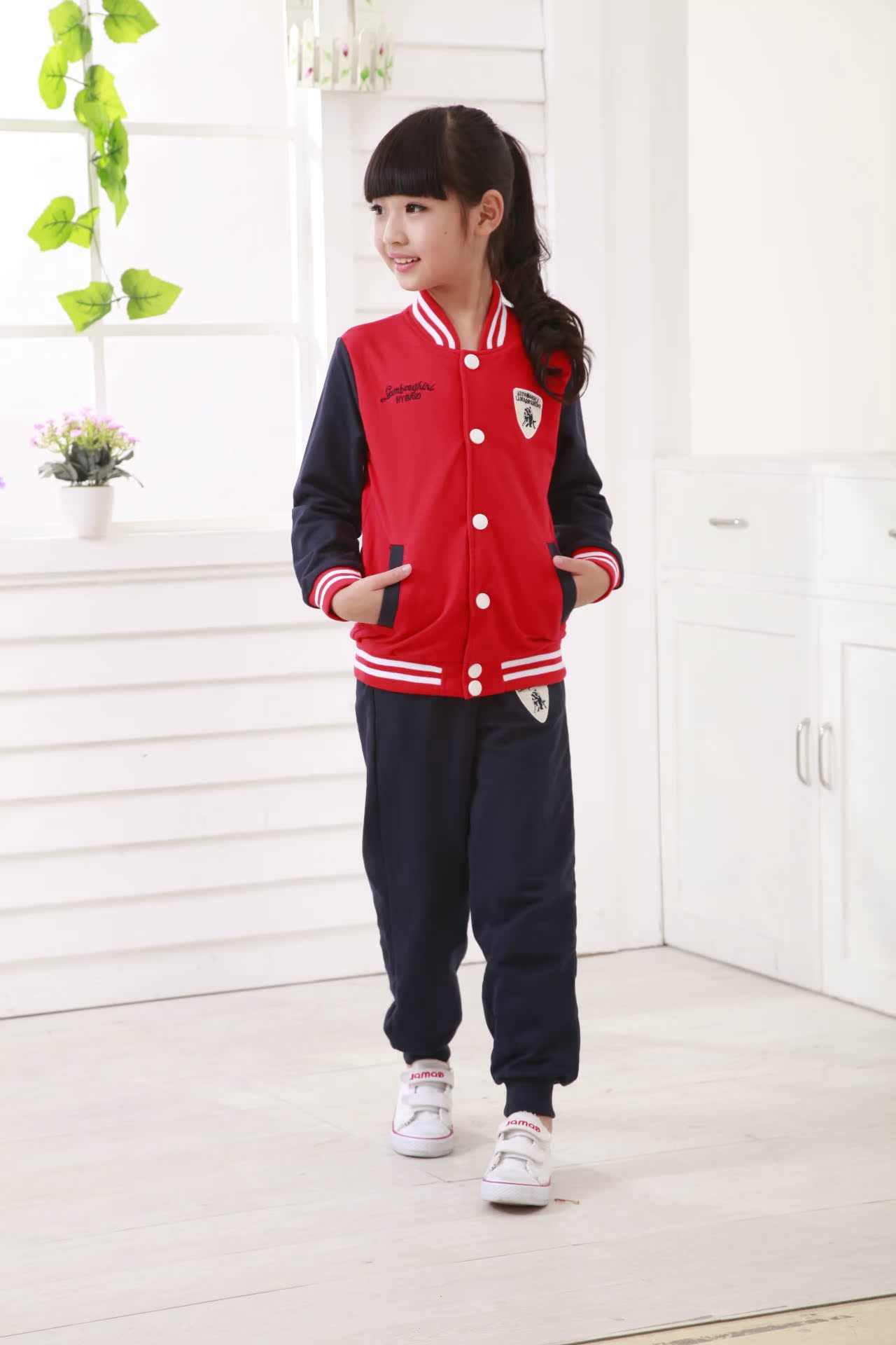 秋冬款童装纯棉长袖棒球服套装男女童运动两件套儿童校服班服套装