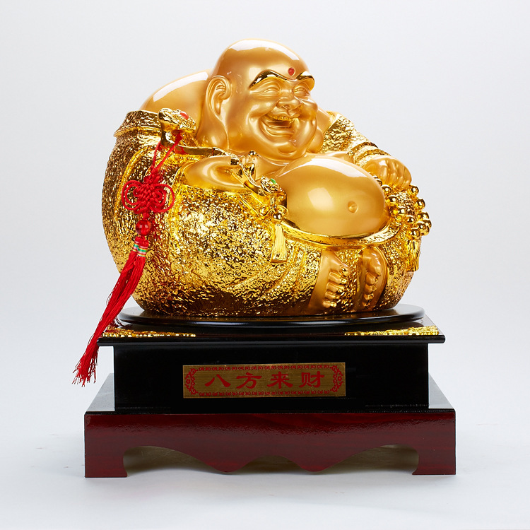 树脂镀金八方来财弥勒佛摆件创意家居客厅办公风水招财摆设工艺品