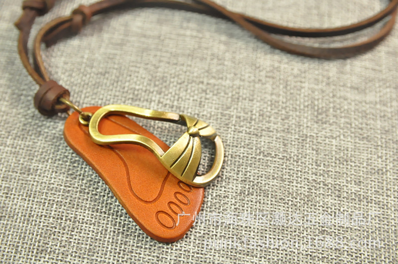 韩国夏复古文艺牛皮绳创意吊坠挂件毛衣链长款项链配饰品 皮项链
