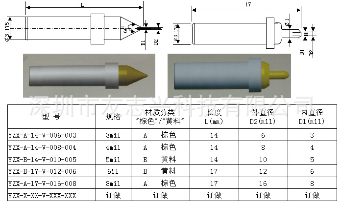 led固晶电木吸咀 长14 长17 台阶型棕色耐磨电木吸嘴 3mil~25mil