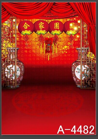 影楼全家福摄影布中式古典中国风红色喜庆主题背景布