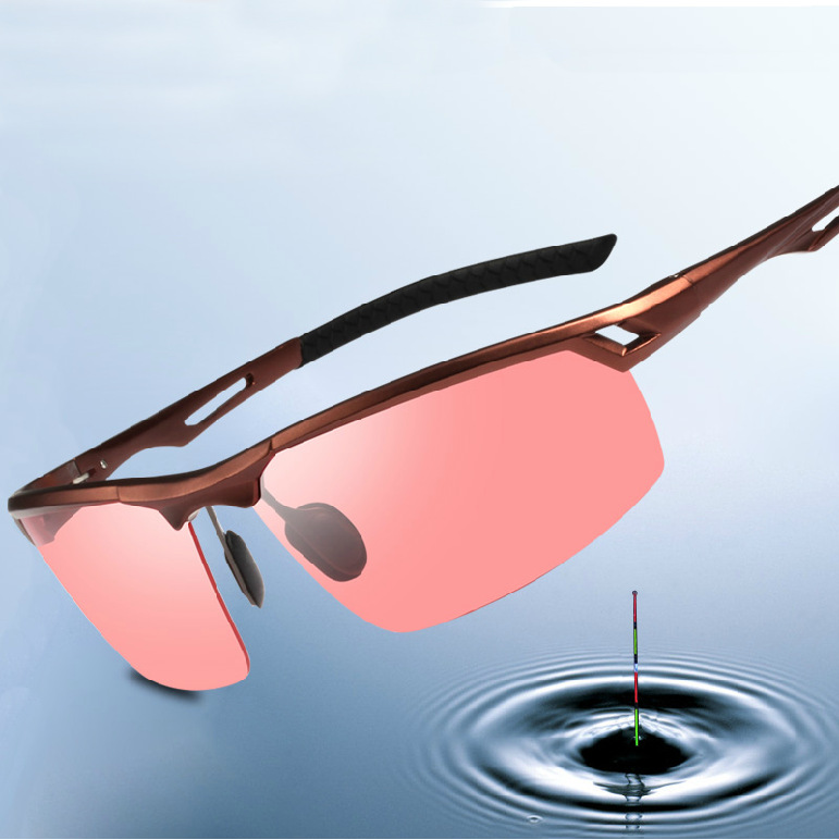 2021新款钓鱼眼镜偏光男士太阳镜潮钓鱼专用铝镁粉色偏光墨镜8550