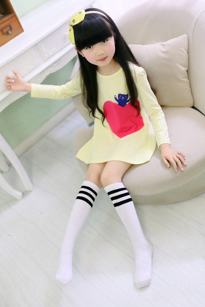 儿童宝宝袜子春秋款小孩长筒袜子小学生纯棉条纹三条杠过膝高筒袜