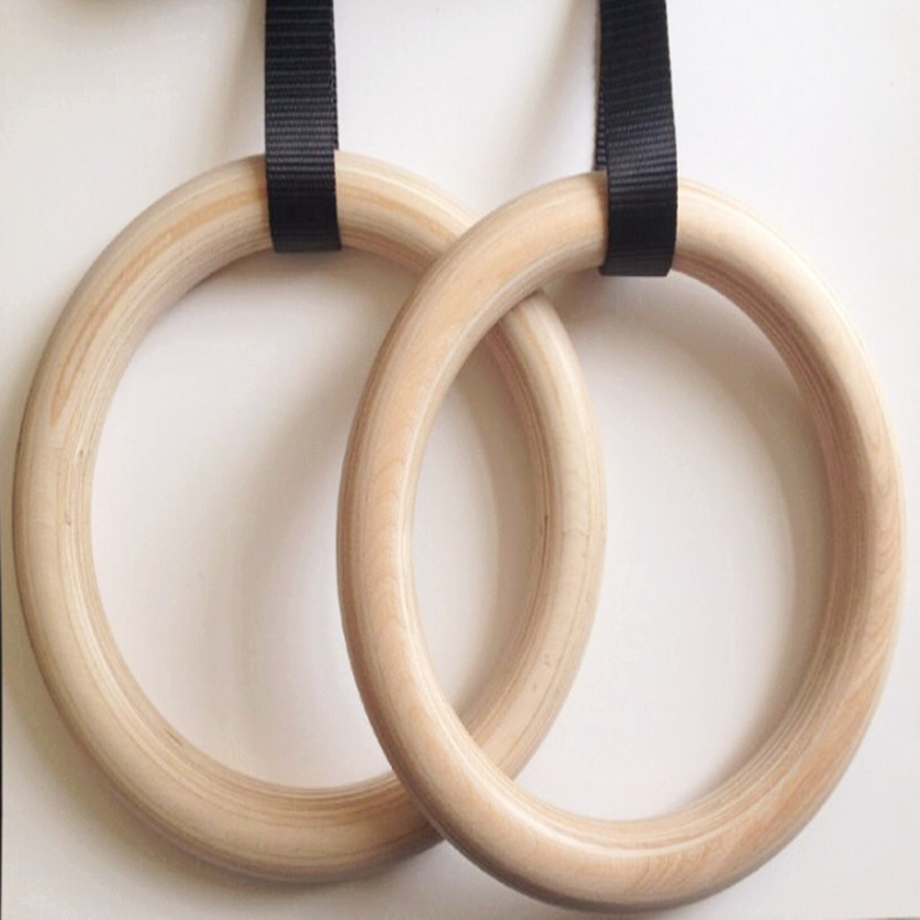 木质吊环 健身体操器材 手臂力量训练 28mm木吊环配2.5cm宽吊带