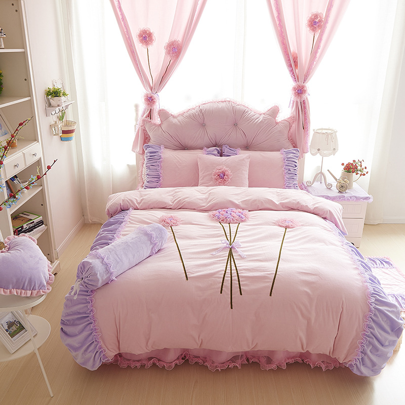 冬季新款保暖超柔水晶绒四件套 韩版公主花朵床裙款套件 sngs030