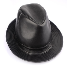 跨境热卖 简洁大方羊皮礼帽 爵士帽 演出帽 表演帽 皮质礼帽/皮帽