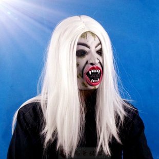 万圣节鬼节面具恐怖鬼脸面具 白色长发鬼面具烂脸面具批发