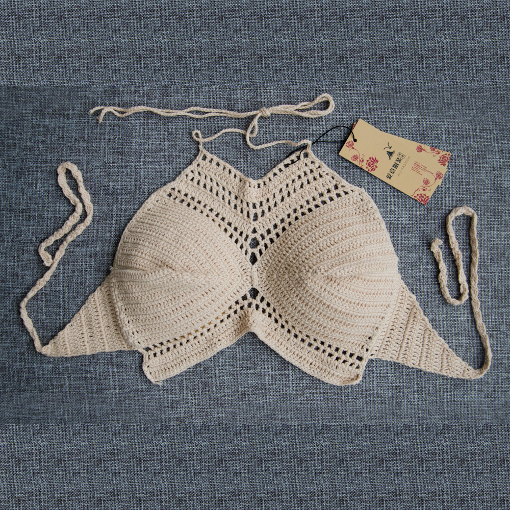 2017外贸新款手工编织钩针比基尼裹胸文