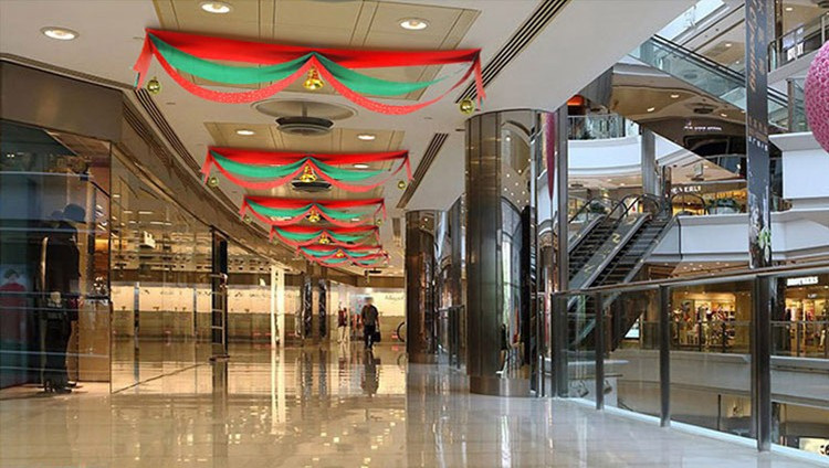 圣诞波浪旗三层吊旗长挂旗带铃铛圣诞节店铺商场酒店彩带装饰品