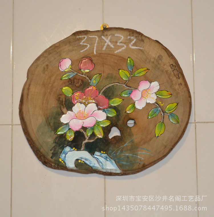圆木头挂件彩绘老风化木板画摆件挂画原生态壁茶社装饰画现货特价