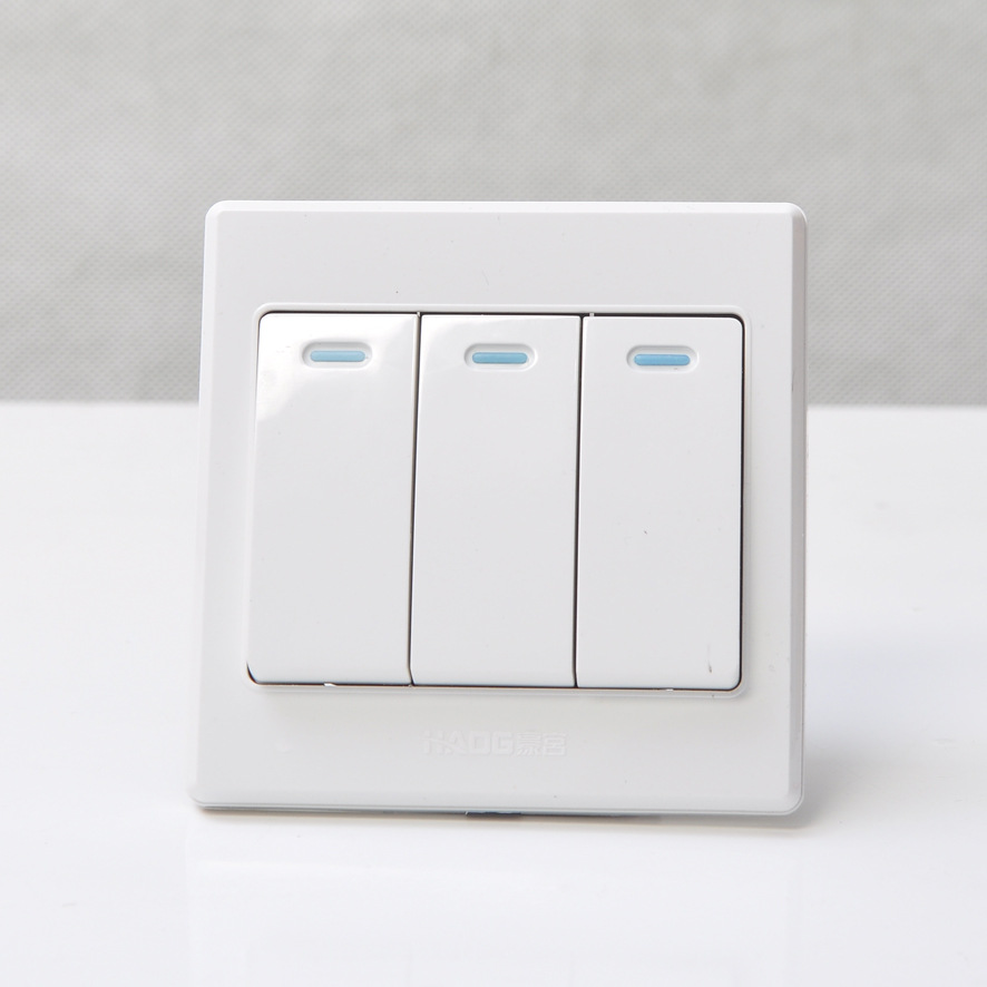 厂家直销工程家用墙壁开关三开双控86型暗装面板开关pvc