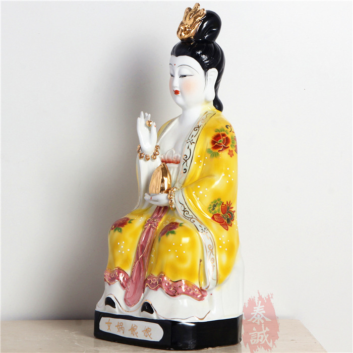 泰诚陶瓷佛像陶瓷工艺品摆件 古彩精品女娲