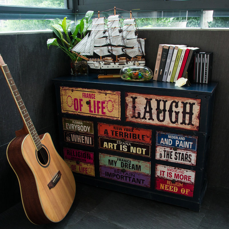 复古家具英文门牌号个性8抽屉斗柜店面边角柜玄关桌柜电视木箱柜