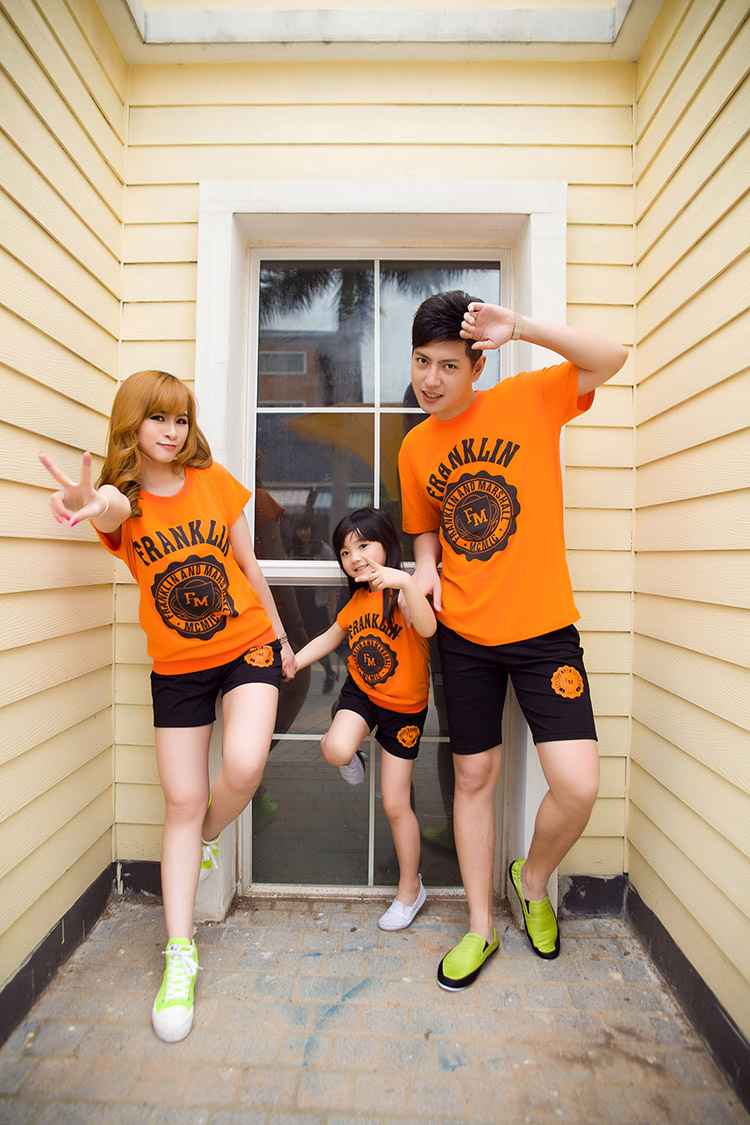 亲子装新款夏装短袖t恤fm泡印休闲运动套装母女装一家三口家庭装