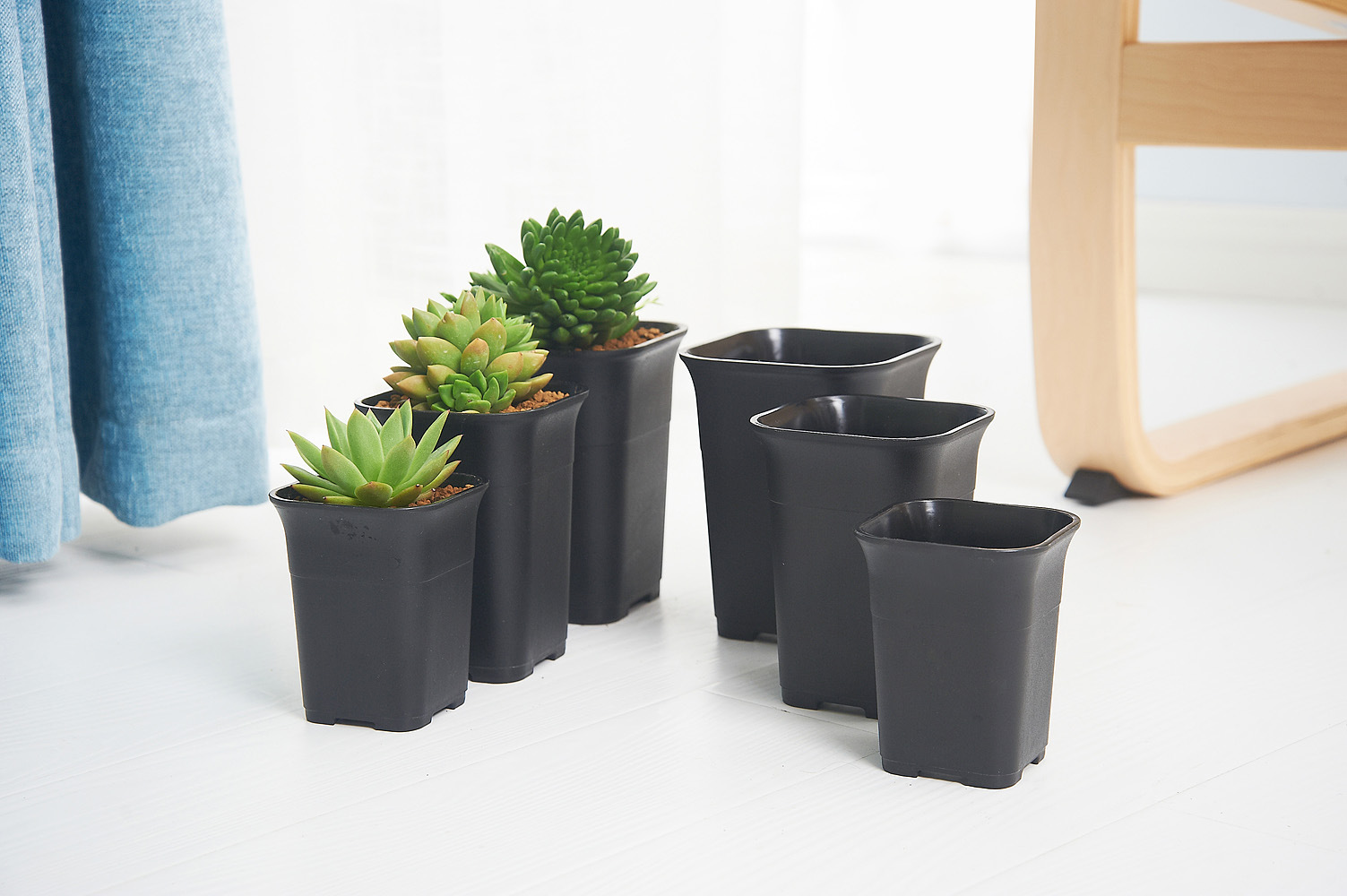 塑料花盆 方形万象盆 高腰盆 黑色磨砂 多肉盆小号