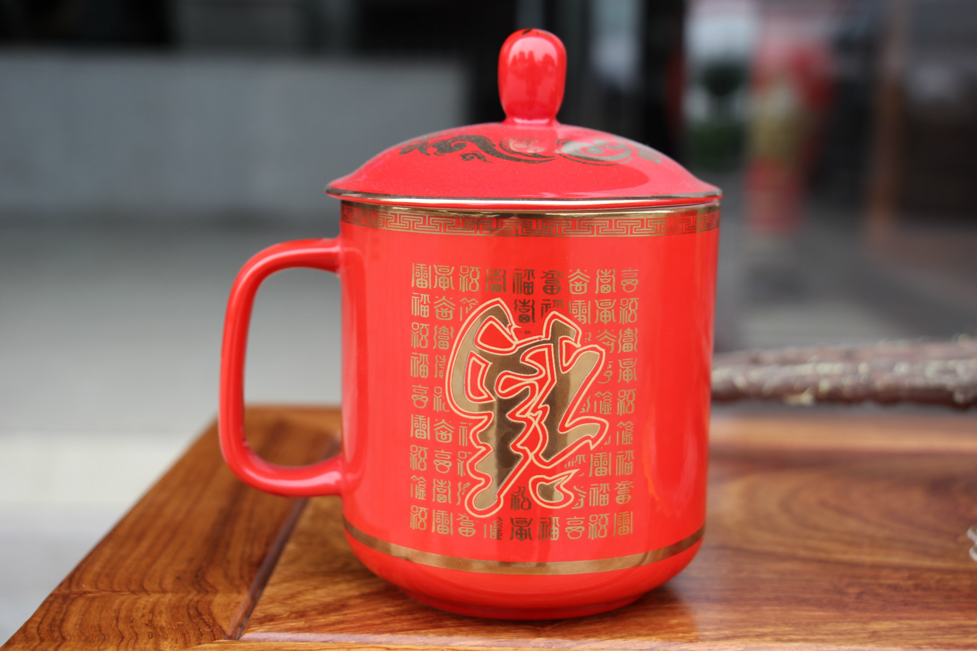 醴陵中国红瓷将军杯盖杯 高档办公茶杯 生