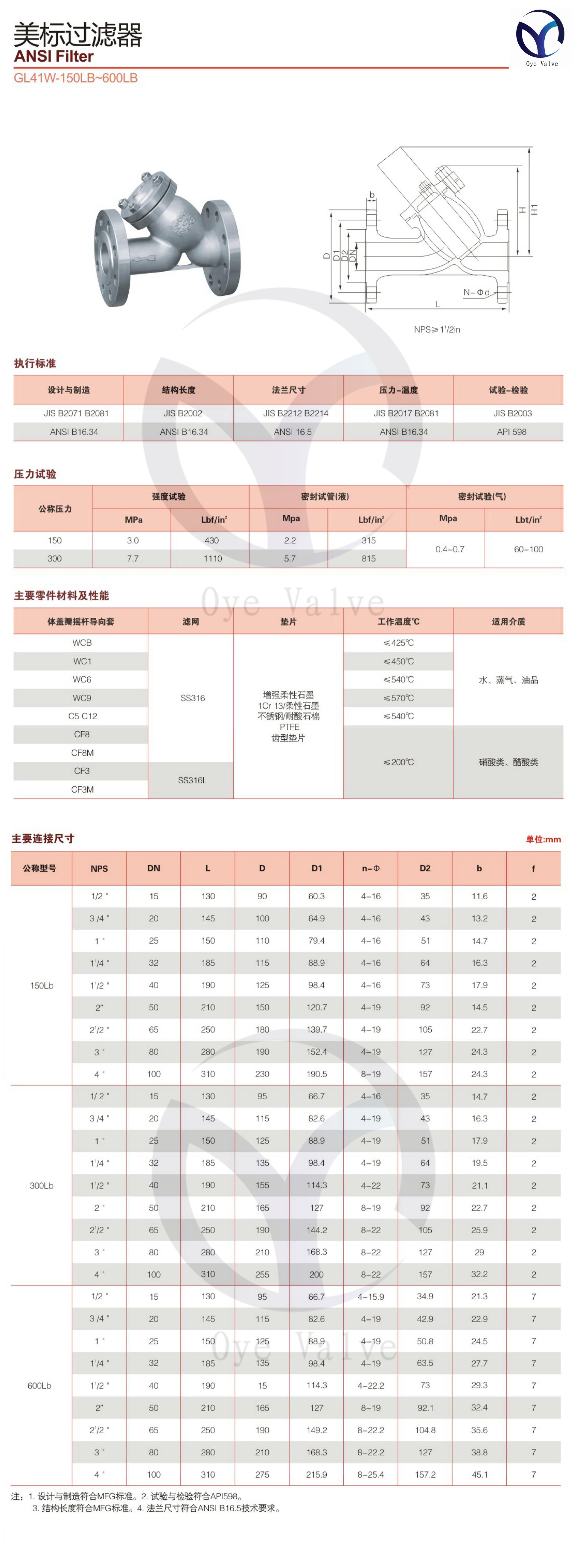 美标过滤器 铸碳钢阀门 gl41w-150/300/600lb 品质保证 过滤器