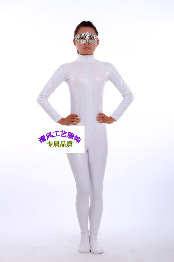 新款白色连体演出服欧美夜店酒吧歌手dj舞台表演服高弹涂胶半包衣