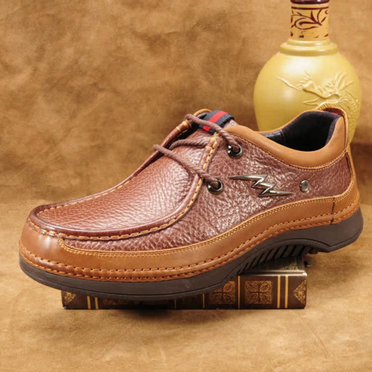 秋冬大气高档大象纹牛皮男鞋手工男士摔纹真皮鞋厂贴牌生产拉线