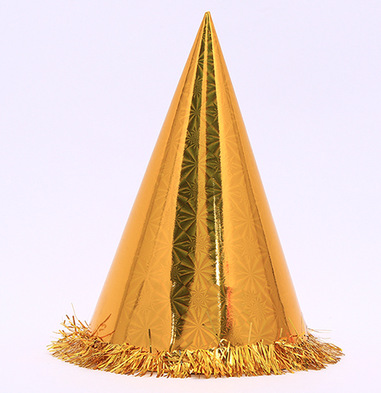 厂家直销生日派对三角帽花边锥形尖帽金银生日帽出口订制24cm纸帽