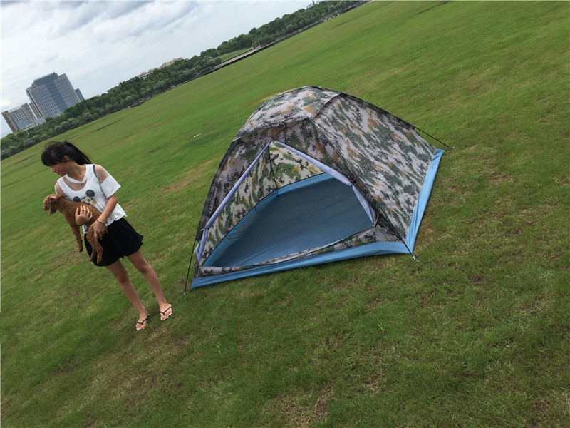 天羽户外 露营野营用品 户外四人帐篷 迷彩竖开门3-4人野营帐篷