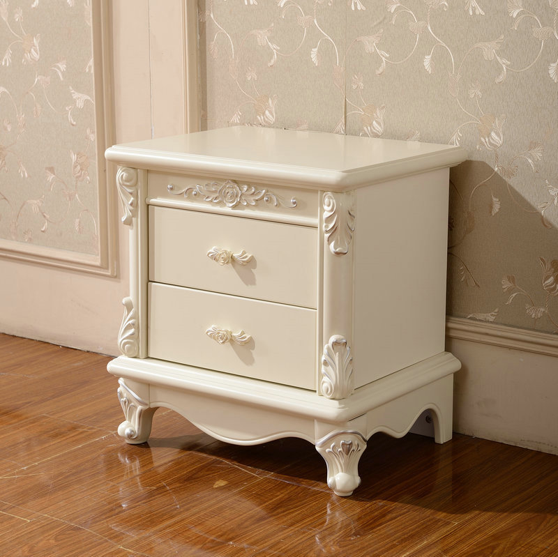 生产供应 荷花白欧式带抽屉床头柜 豪华欧式床头柜
