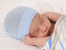 欧美男宝宝帽子蓝白条纹简单婴儿帽新生0-3个月儿童帽新款