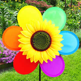 厂家直供儿童玩具风车 传统怀旧布制户外旋转六彩太阳花风车批发