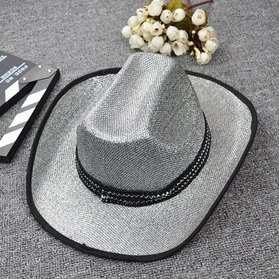 批发 万圣节舞会用品 派对帽子 银色绅士帽 舞台表演道具