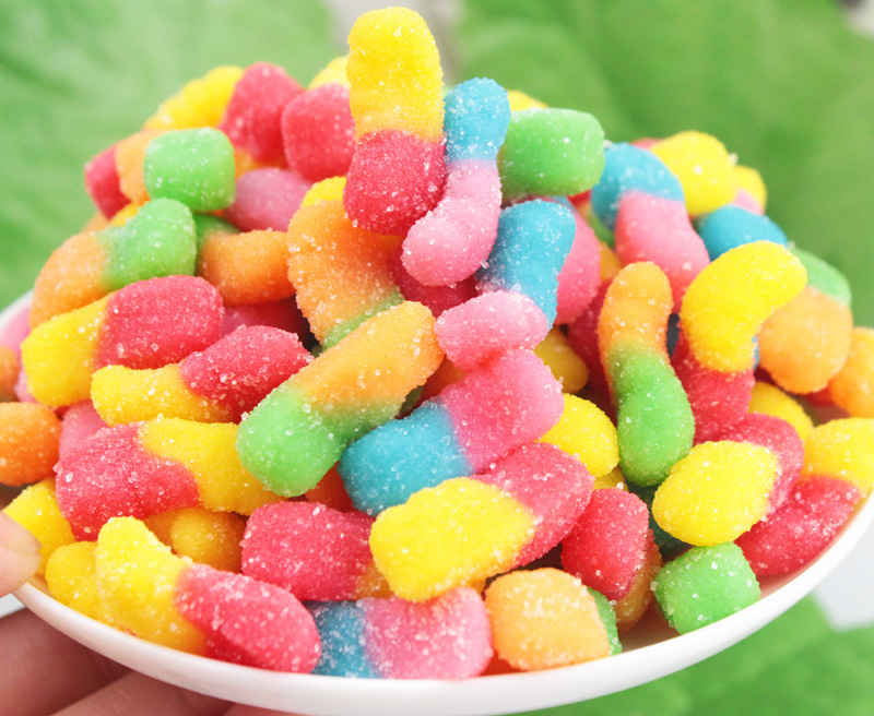 小虫橡皮糖258g 果汁软糖 qq糖酸小虫果糖 易拉罐装