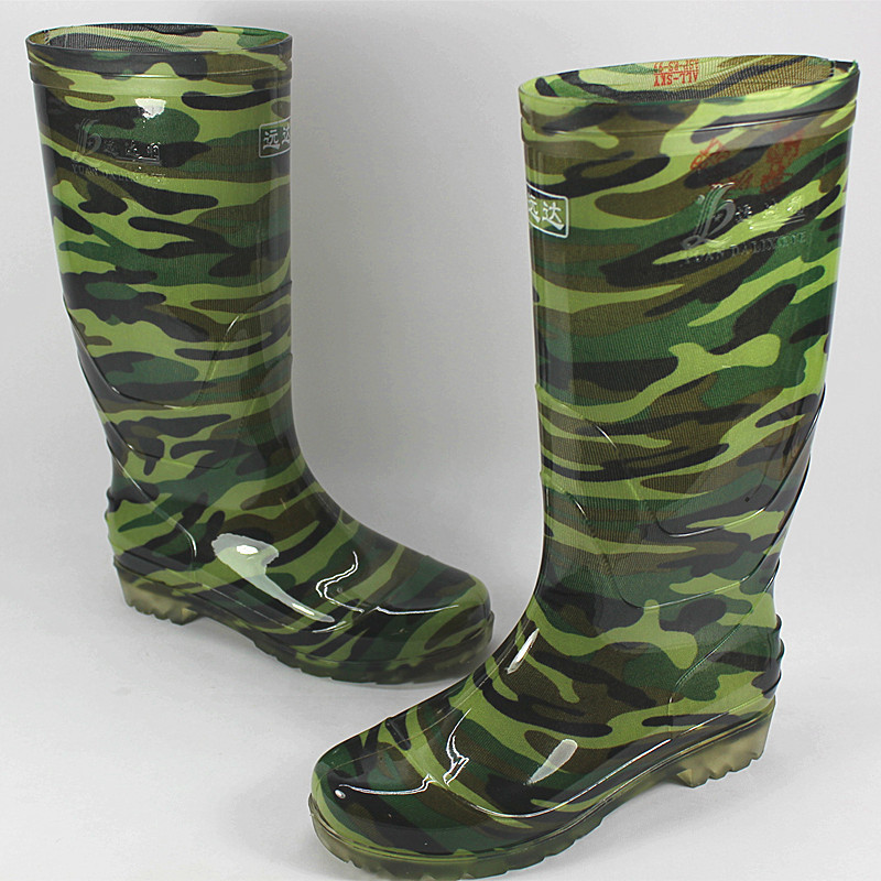 High Camouflage Rain Boots Men's Rain Boots Wholesale PVC Non-Slip Waterproof Shoes Construction Site Labor-Protection Rubber Shoes Factory Direct Sales