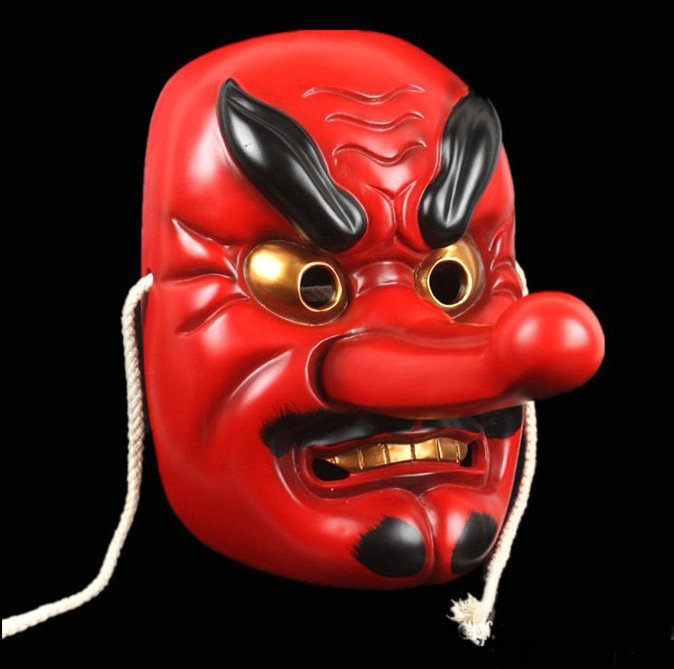 能剧天狗面具武士佛教般若面罩万圣节大天狗百鬼夜行面具红色金色