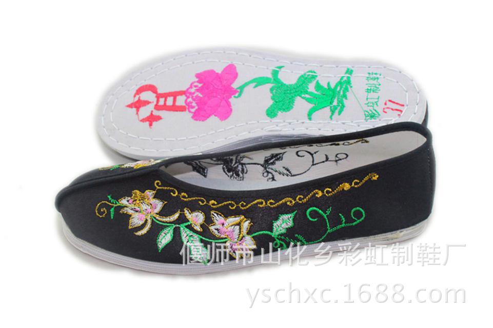 彩虹寿鞋 中档绣花底女式红色绣蝴蝶花单寿鞋 厂家直销 殡葬配件