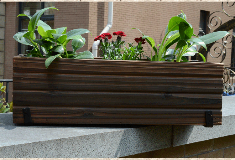 防腐木花盆碳化木花槽花架壁挂花箱户外种菜盆栏杆花架多肉花槽